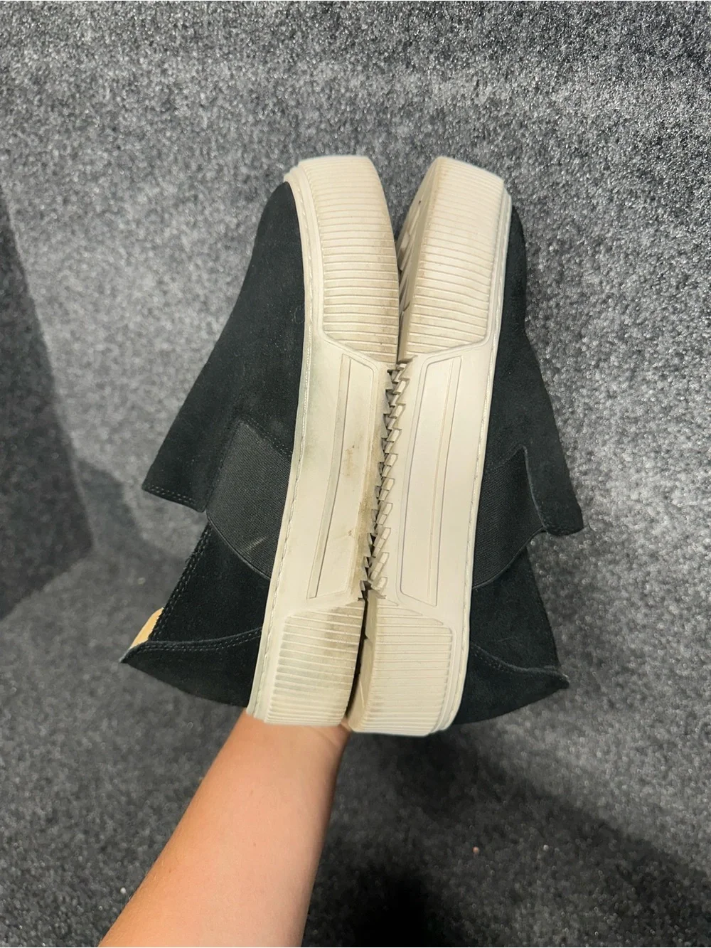 Black suede chunky platform slip on sneakers lifestyle minimalist modern staple